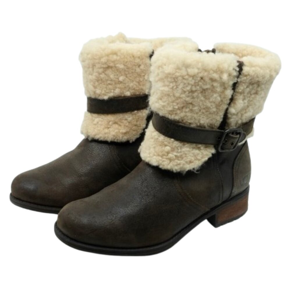 UGG ~BLAYRE II SUEDE BOOT~LEATHER SHEARLING LINED SIDE ZIP in ESPRESSO Sz 8 - Picture 7 of 8
